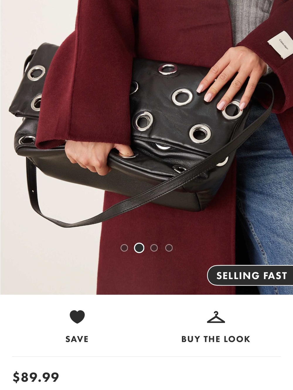 Mango Black Shoulder Bag with Silver Grommets